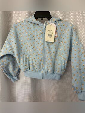 Blogilates Marshmallow Girls Light Blue Hooded Zip-Up Sweatshirt w/Orange Floral